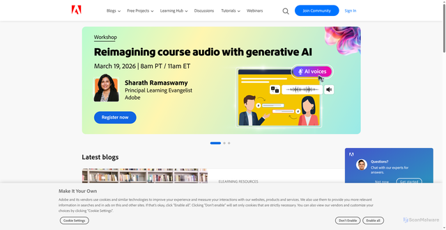 Security scan screenshot of https://elearning.adobe.com