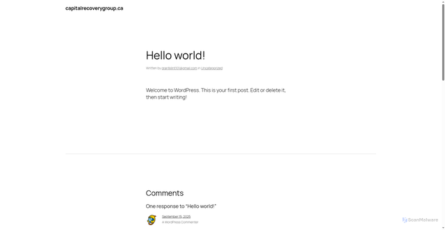 Security scan screenshot of https://capitalrecoverygroup.ca/hello-world/