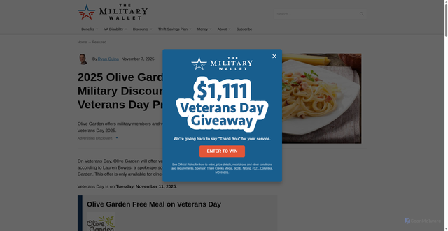 Security scan screenshot of https://themilitarywallet.com/olive-garden-military-discount/