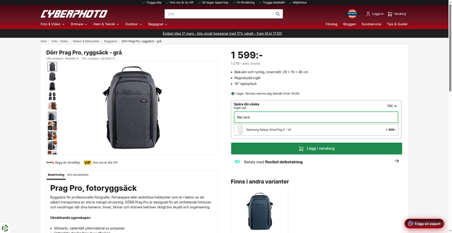 Security scan screenshot of https://www.cyberphoto.se/foto-video/vaskor/ryggsack/dorr-prag-pro-ryggsack-gra