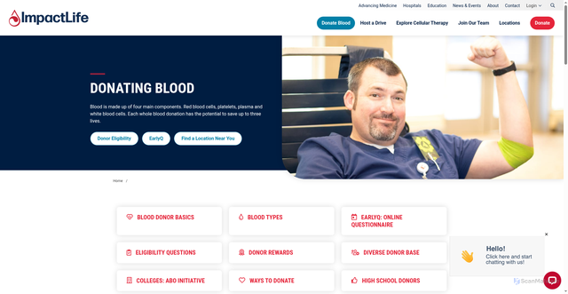 Security scan screenshot of https://www.bloodcenter.org/donate/
