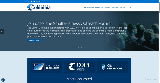 Security scan screenshot of https://columbiasc.gov/