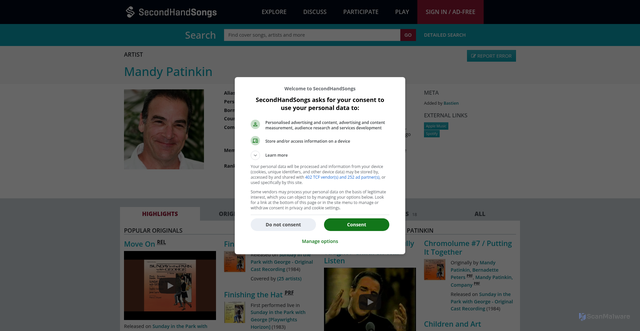 Security scan screenshot of https://secondhandsongs.com/artist/6654