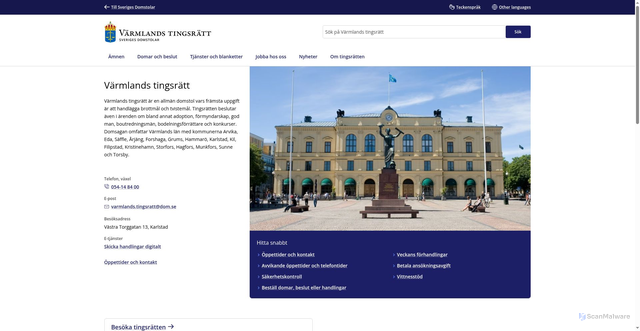 Security scan screenshot of https://www.varmlandstingsratt.domstol.se