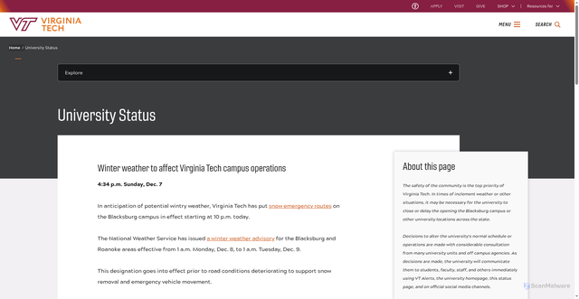 Security scan screenshot of https://www.vt.edu/status.html