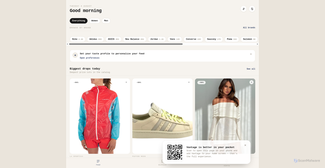 Security scan screenshot of https://vantageshop.app/