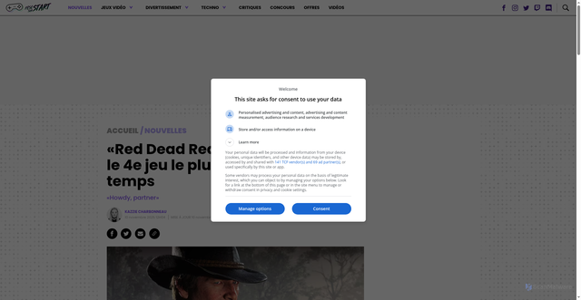 Security scan screenshot of https://www.pesesurstart.com/2025/11/10/red-dead-redemption-2-devient-le-4e-jeu-le-plus-vendu-de-tous-les-temps