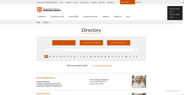 Security scan screenshot of https://www.utpb.edu/directory/index