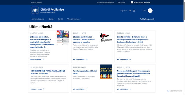 Security scan screenshot of https://www.comune.foglianise.bn.it