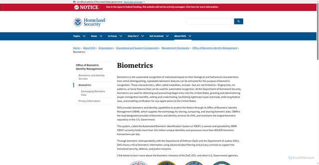 Security scan screenshot of https://biometrics.gov/