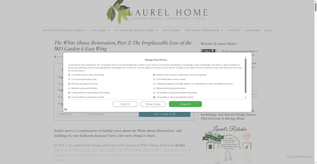 Security scan screenshot of https://laurelberninteriors.com/the-white-house-renovation-part-2-the-irreplaceable-loss-of-the-jko-garden-east-wing/