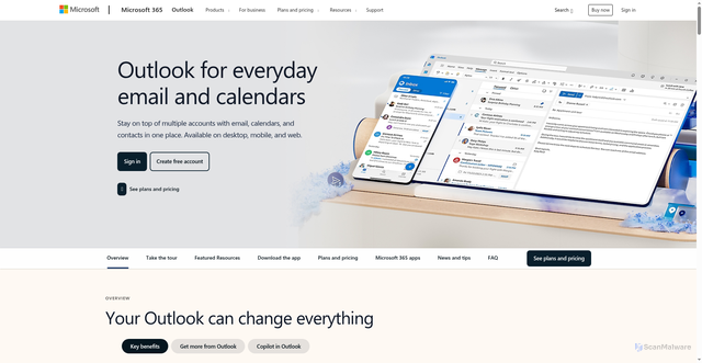 Security scan screenshot of https://outlook.live.com/mail/0/