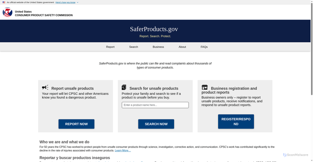 Security scan screenshot of https://saferproducts.gov/