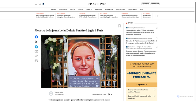 Security scan screenshot of https://www.epochtimes.fr/meurtre-de-la-jeune-lola%E2%80%AF-dahbia%E2%80%AFbenkired-jugee-a-paris-3085943.html