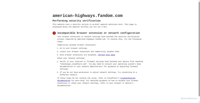 Security scan screenshot of https://american-highways.fandom.com/wiki/Interstate_95