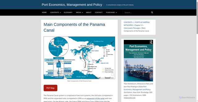 Security scan screenshot of https://porteconomicsmanagement.org/pemp/contents/part1/interoceanic-passages/main-components-panama-canal/