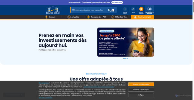 Security scan screenshot of https://www.boursedirect.fr