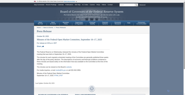 Security scan screenshot of https://www.federalreserve.gov/newsevents/pressreleases/monetary20251008a.htm