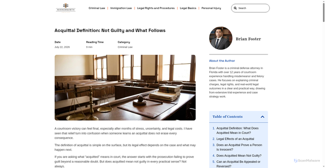 Security scan screenshot of https://mainorwirth.com/acquittal-definition/