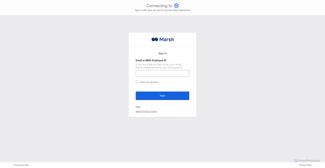 Security scan screenshot of https://marsh.okta.com