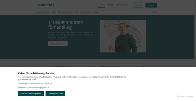 Security scan screenshot of https://skandia.se