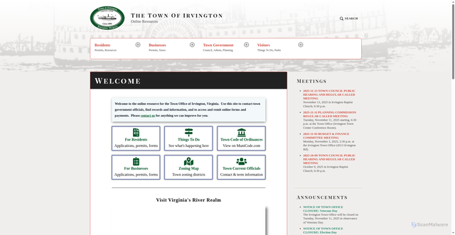 Security scan screenshot of https://irvingtonva.gov/