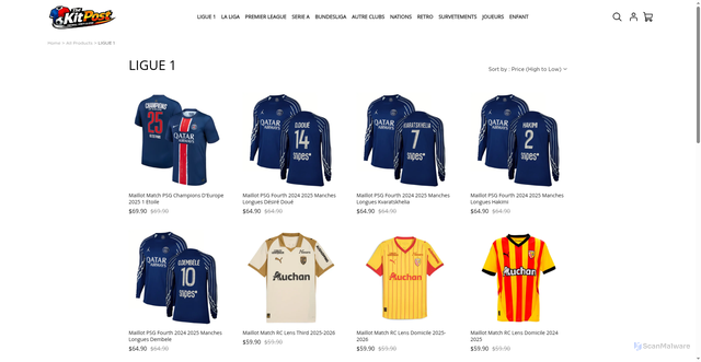 Security scan screenshot of https://thekitpost.com/collections/ligue-1?&Sort=5d