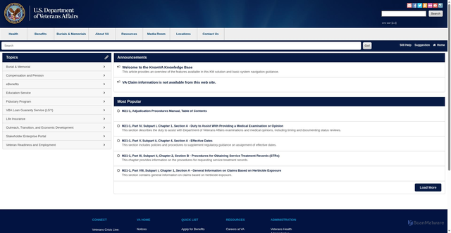 Security scan screenshot of https://knowva.ebenefits.va.gov