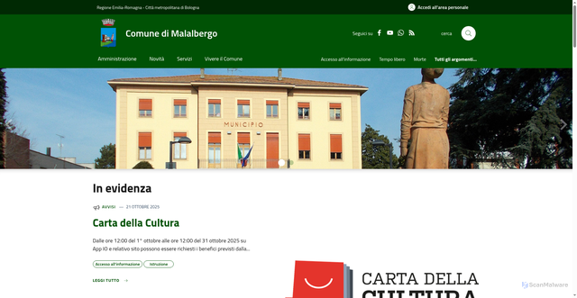 Security scan screenshot of https://www.comune.malalbergo.bo.it/it-it/home
