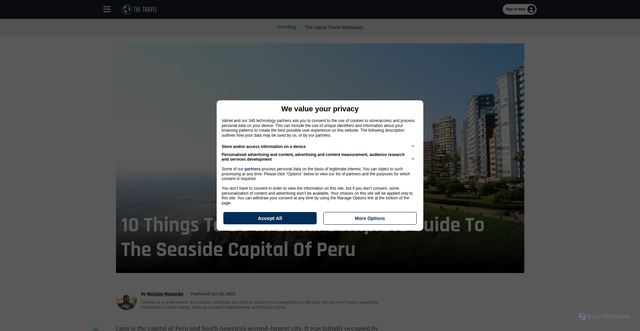 Security scan screenshot of https://www.thetravel.com/things-to-do-in-lima-complete-guide/