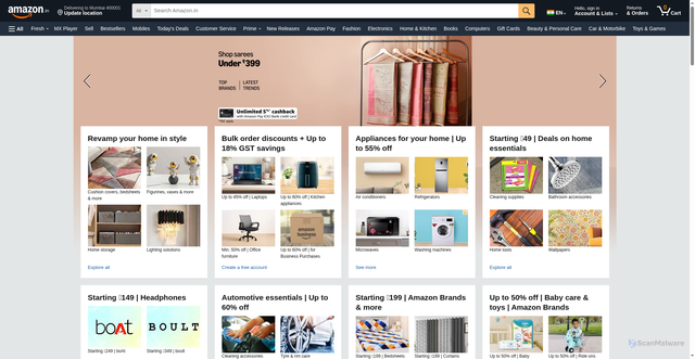 Security scan screenshot of https://www.amazon.in/