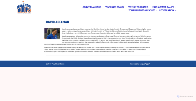 Security scan screenshot of https://playhardhoops.com/directors/david-adelman