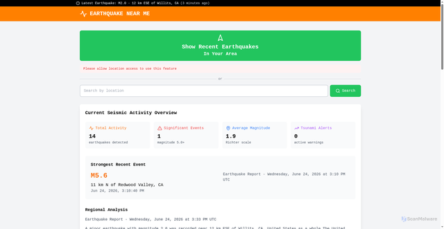 Security scan screenshot of https://earthquakenearme.org/