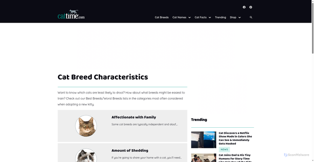 Security scan screenshot of https://cattime.com/cat-breeds/characteristics