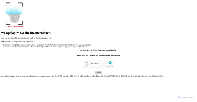 Security scan screenshot of https://covantagecu.org