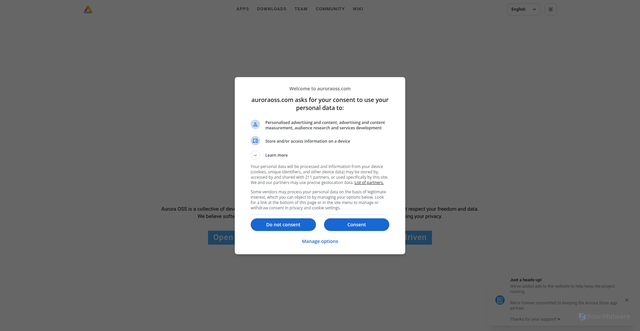 Security scan screenshot of https://auroraoss.com