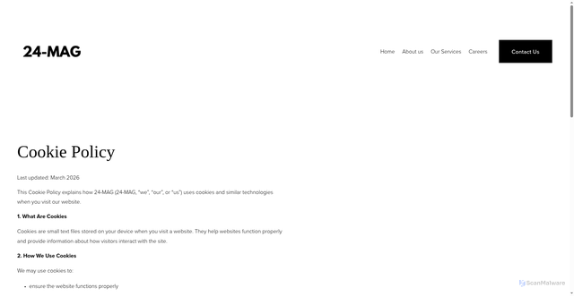Security scan screenshot of http://24-mag.com/cookie-policy