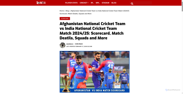 Security scan screenshot of https://www.sportsvirals.com/afghanistan-national-cricket-team-vs-india-national-cricket-team-match-scorecard/