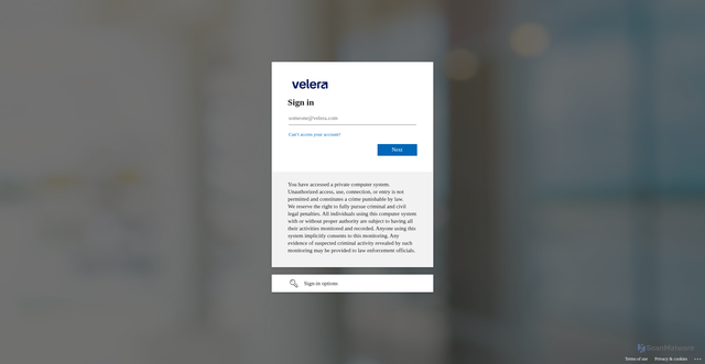 Security scan screenshot of https://velerauat.service-now.com