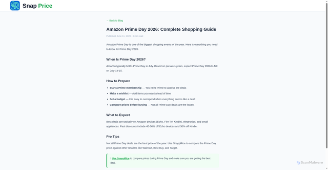 Security scan screenshot of https://snapprice.co/blog/amazon-prime-day-2026-guide.html