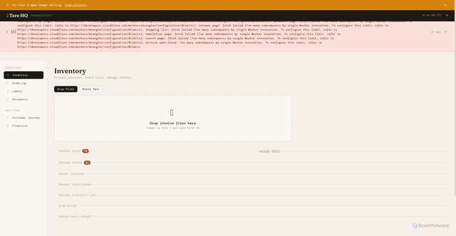 Security scan screenshot of https://tare-hq.pages.dev/$%7BbtnUrl%7D