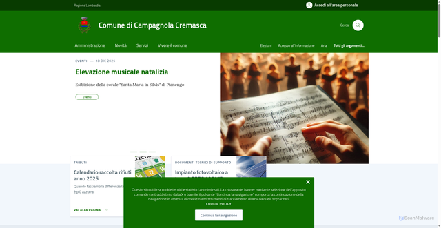 Security scan screenshot of https://comune.campagnolacremasca.cr.it/