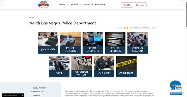 Security scan screenshot of https://www.cityofnorthlasvegas.com/residents/police