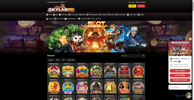 Security scan screenshot of https://ndxskylar88.click/desktop/game/slot/playtech