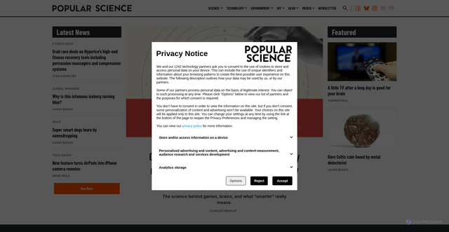 Security scan screenshot of https://www.popsci.com