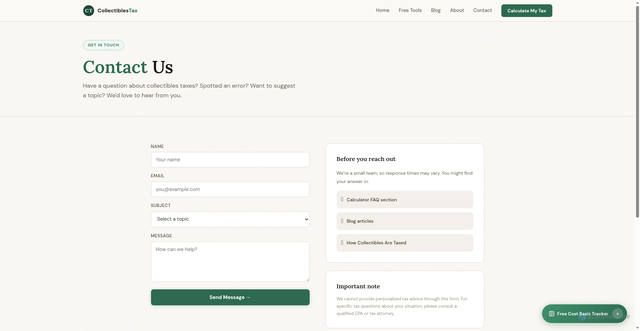 Security scan screenshot of https://collectiblestax.com/contact.html