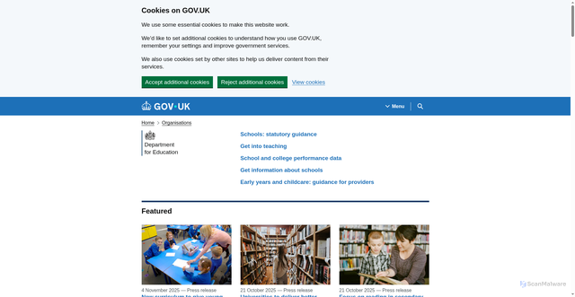 Security scan screenshot of https://www.gov.uk/government/organisations/department-for-education