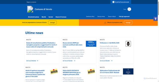 Security scan screenshot of https://www.comune.vervio.so.it