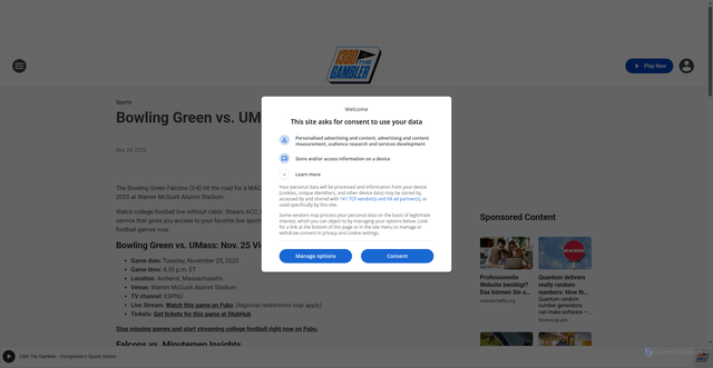 Security scan screenshot of https://1390thegambler.iheart.com/content/2025-11-24-bowling-green-vs-umass-nov-25-tv-stream/