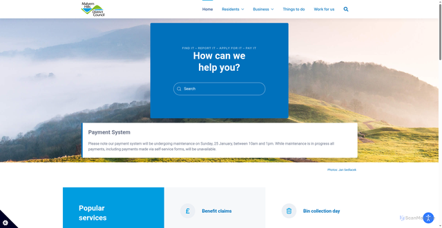 Security scan screenshot of https://www.malvernhills.gov.uk/